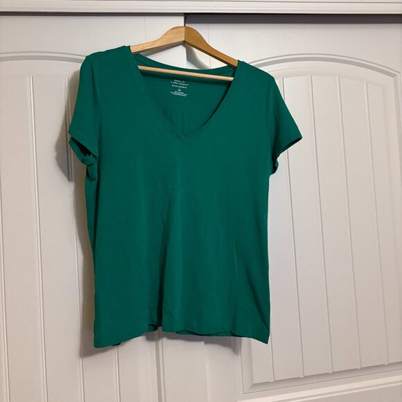 Banana Republic Factory Timeless Tee Large Green Short Sleeve T Shirt V Neck - Picture 1 of 3
